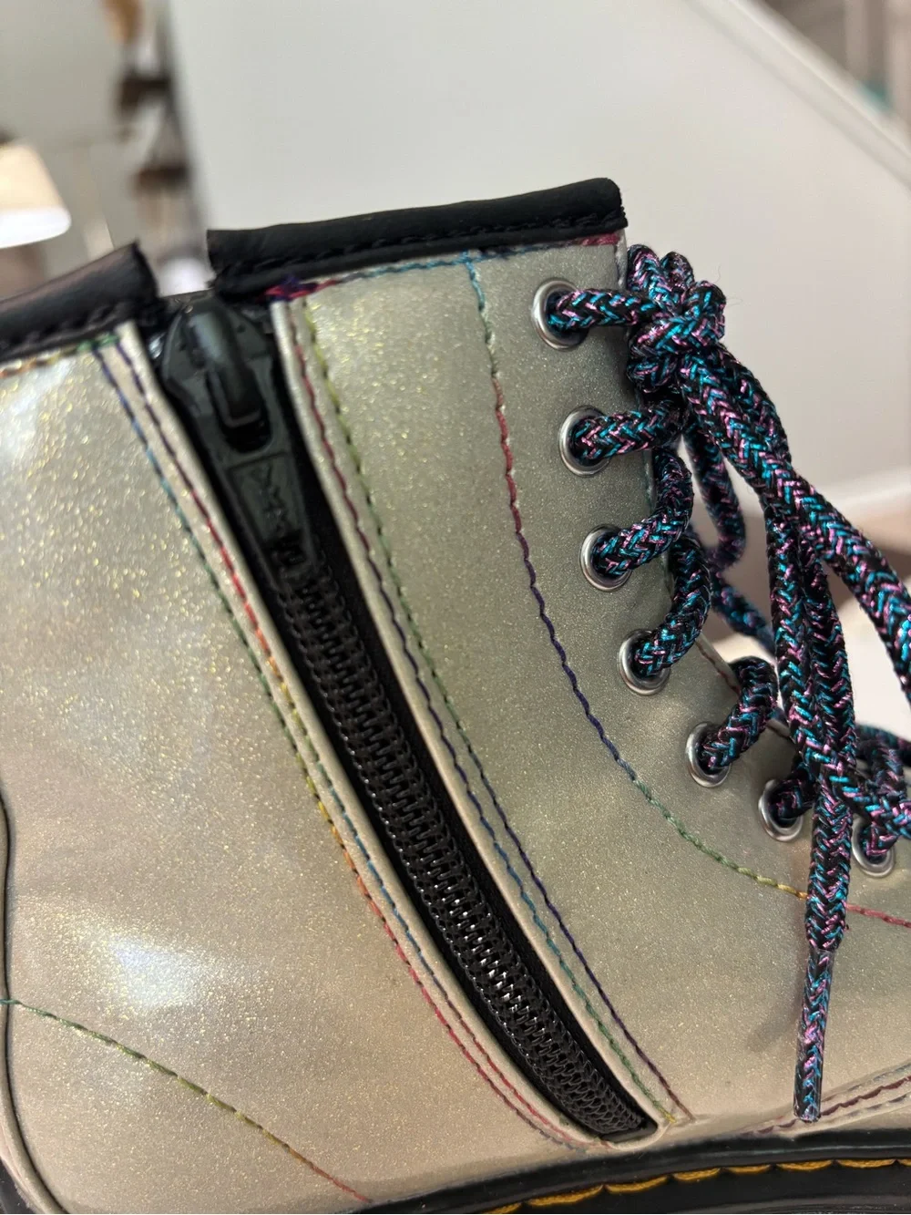 Dr. Marten's kids sparkle lace up/ side zipper boot youth size 1